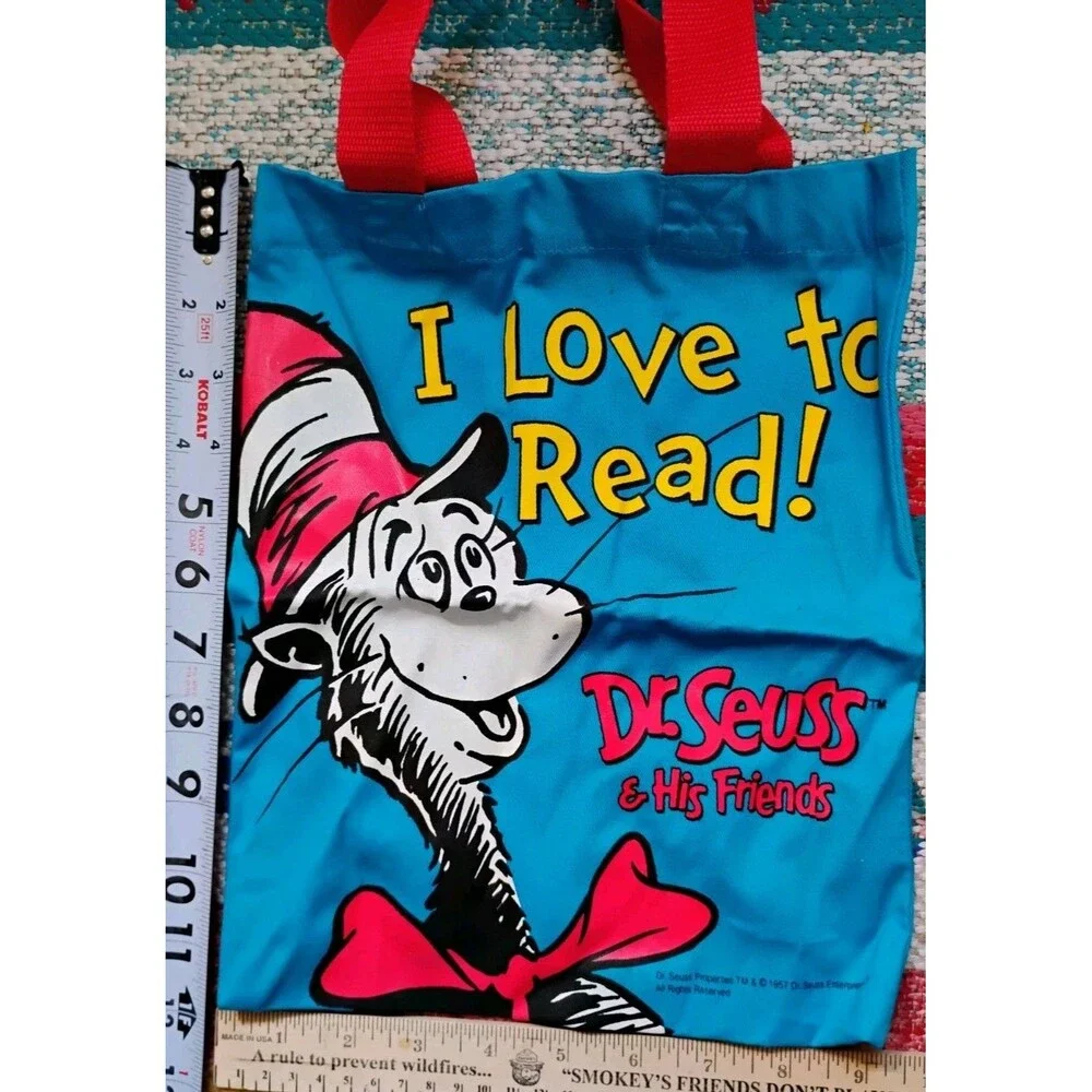 Dr. Seuss & His Friends I love to Read Tote Bag Book Bag The Cat In The Hat